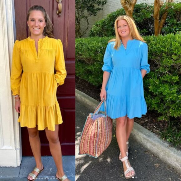 Madison Mathews Folly Tiered Long Sleeve Mini Dress in Navy Corduroy Small - Picture 2 of 7